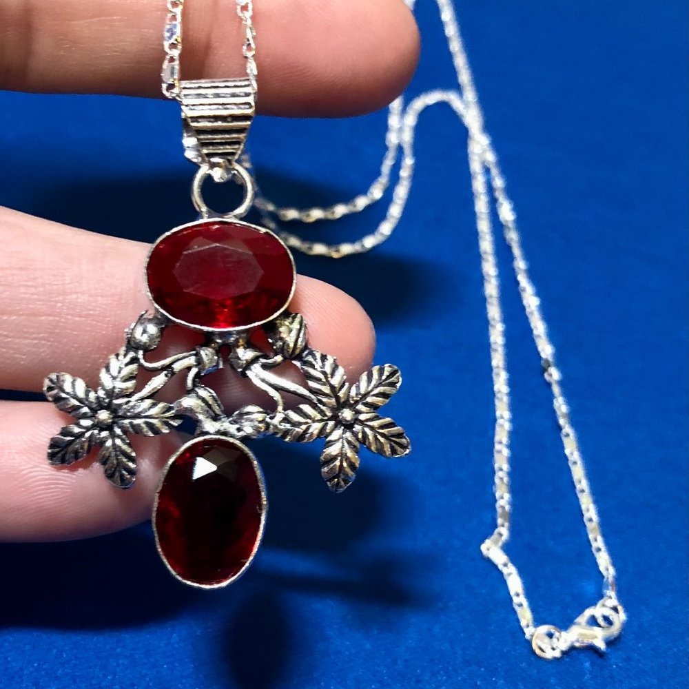 Red Onyx 925 Stamped Sterling Silver Plated Necklace